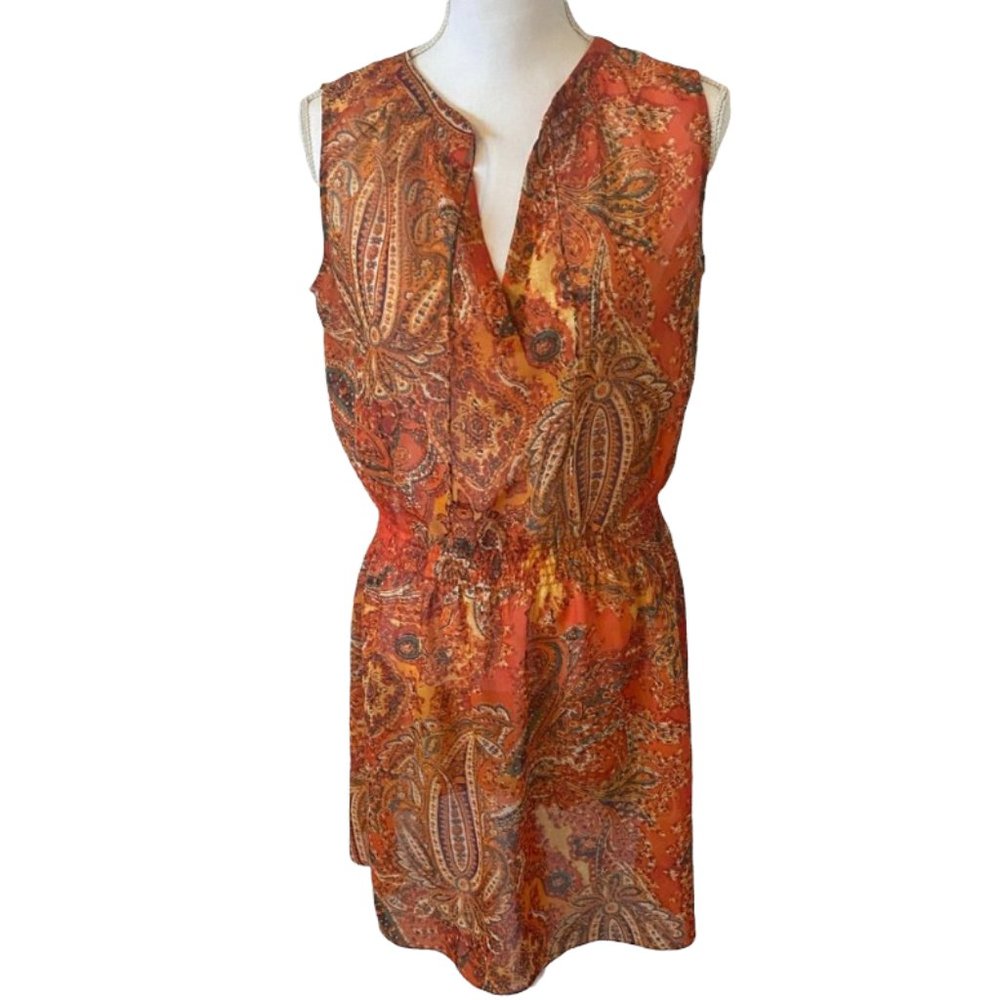 Lauren Ralph Lauren Size 6 Women's Sheer Bright Orange Paisley Print Dress
